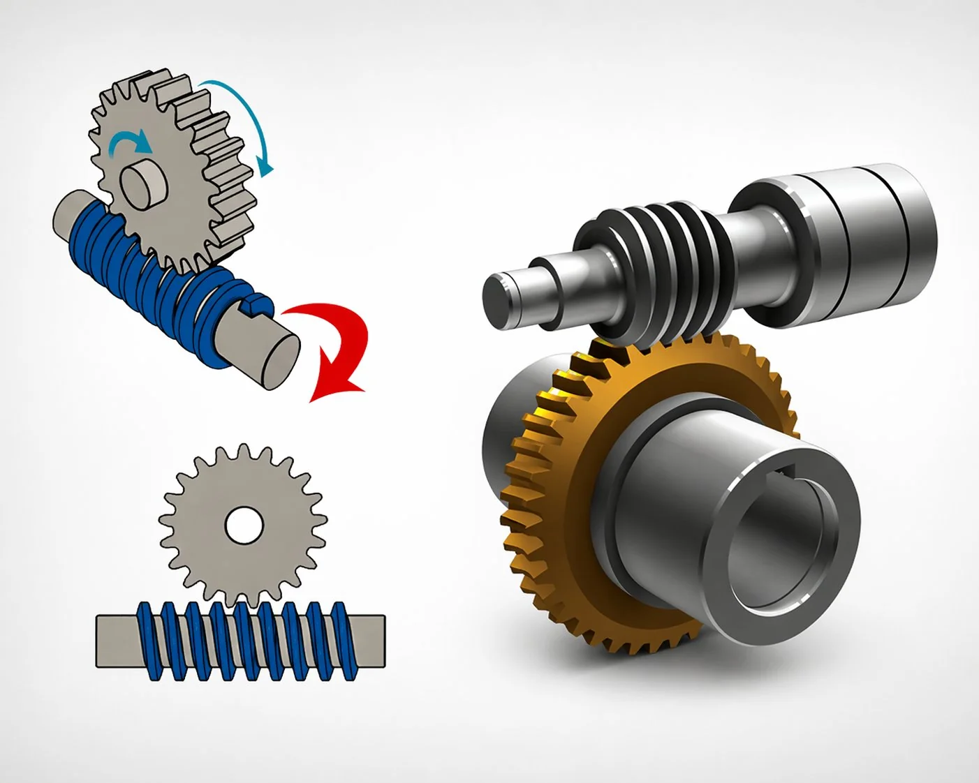 Worm gear working principle diagram showing motion transfer